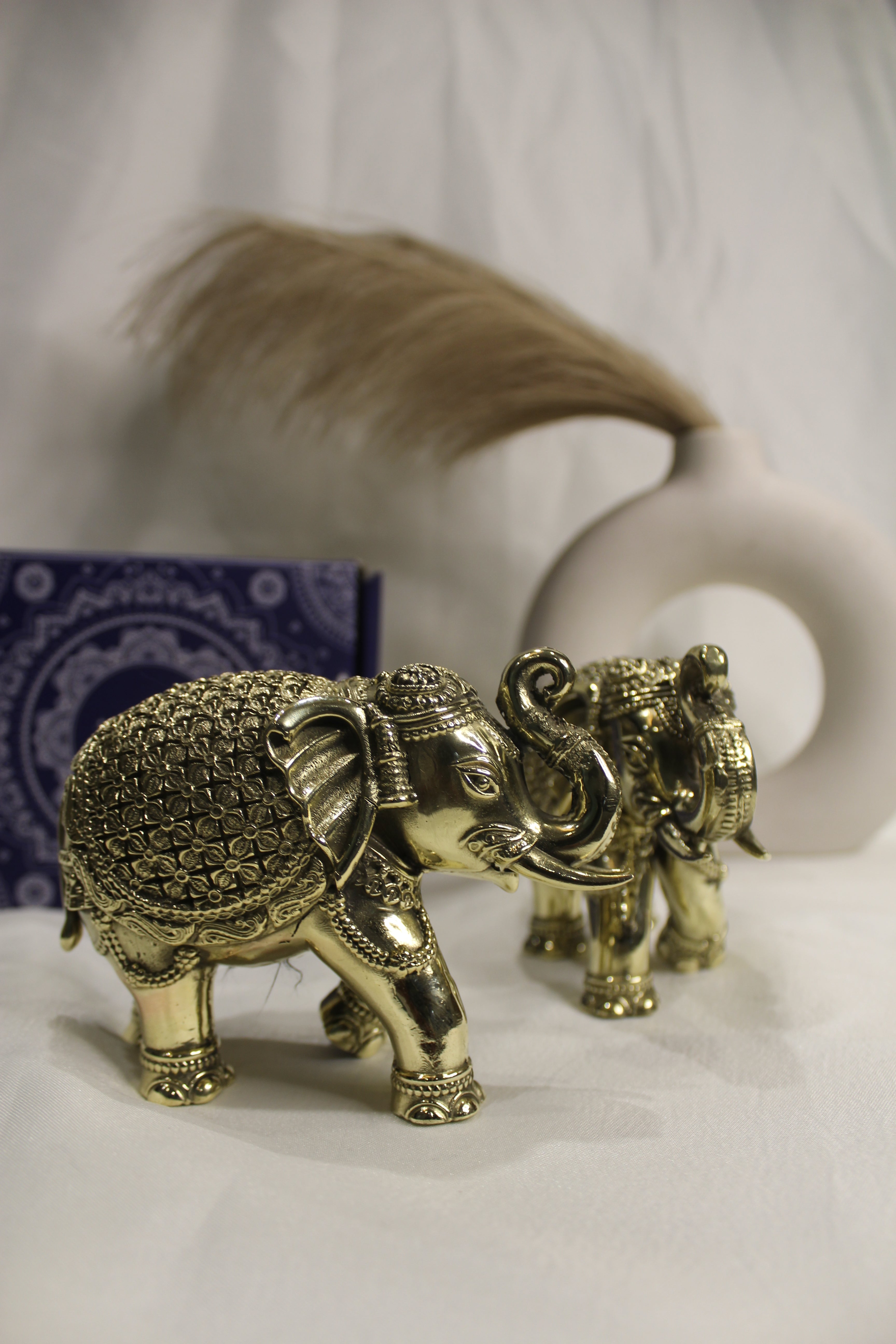 Handcrafted Brass Elephant | Vastu & Feng Shui Home Décor Showpiece - Pair (Set of 2 )